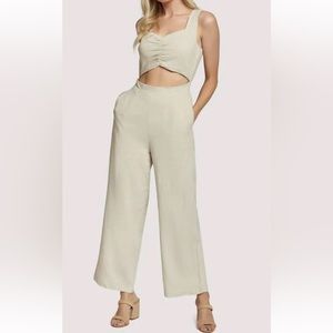 Lost+Wander Paducah Womens Beige Jumpsuit Zip Back Side Pockets Sz Large L